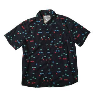 American Republic Black Space Invaders Pattern Button Front Shirt Men's Large